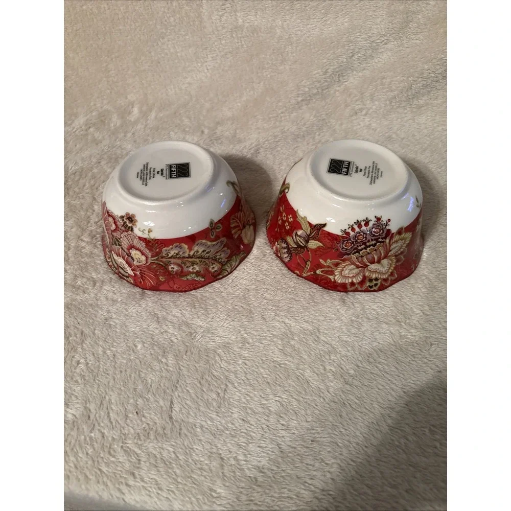 222 Fifth Gabrielle Red Cereal & Soup Bowls 5-3/4 Inches Set of 2